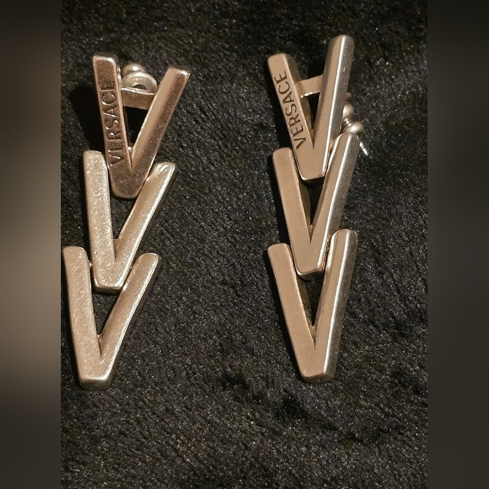 Versace Metallic V-Shaped Earrings - Picture 2 of 6